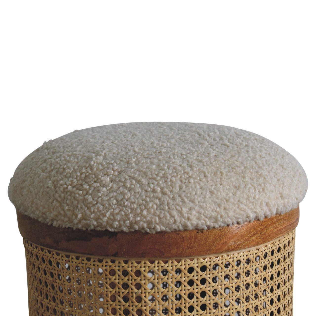 IN3460 - Rattan Footstool with Boucle Seat - SILVIONIX