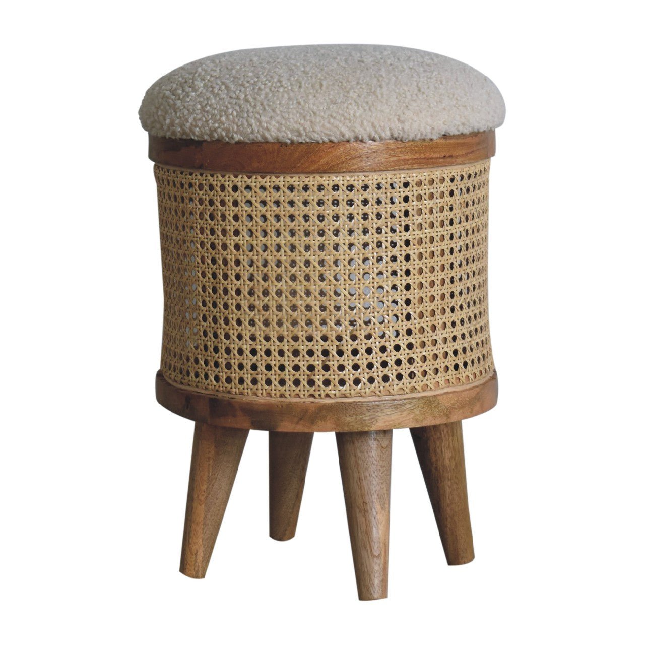 IN3460 - Rattan Footstool with Boucle Seat - SILVIONIX