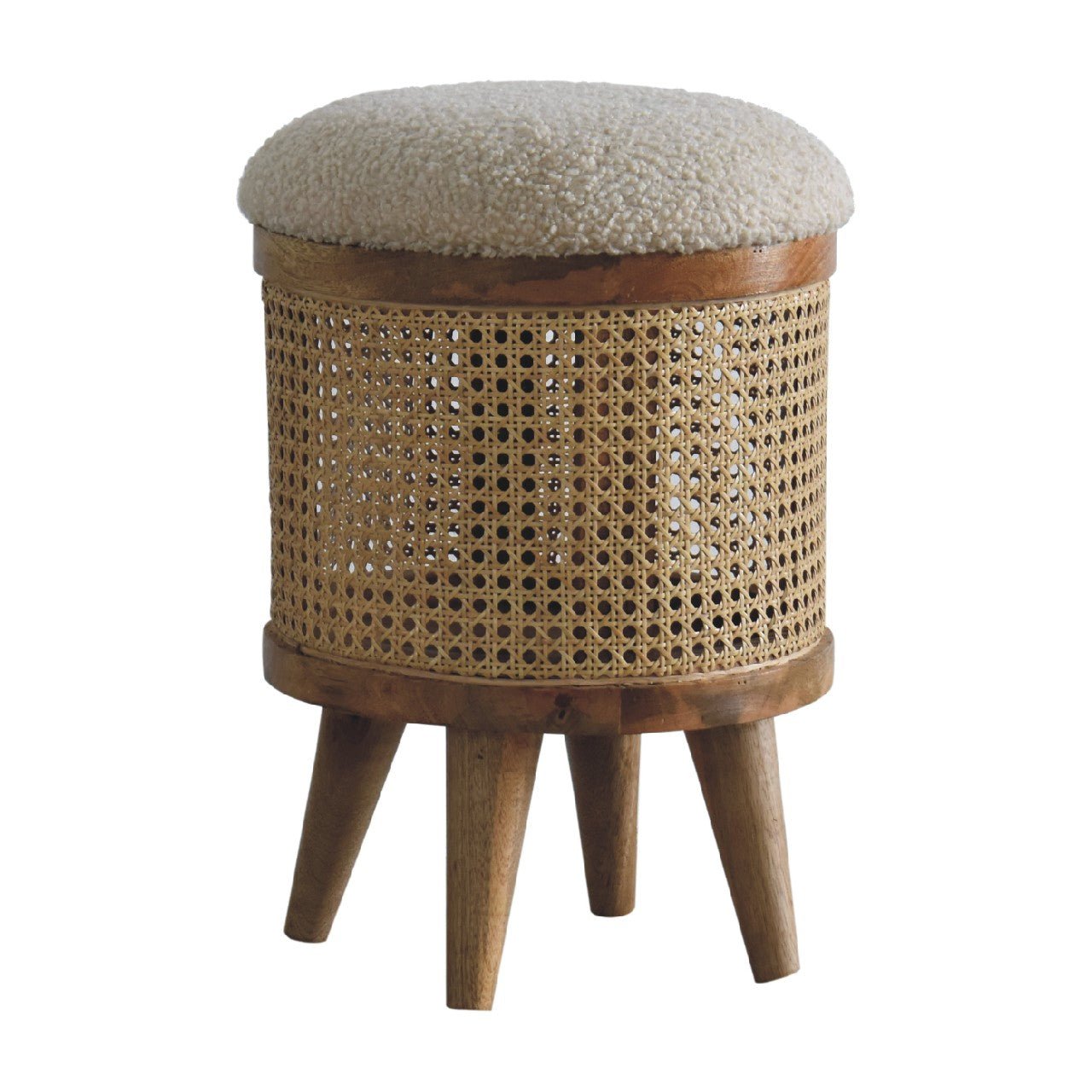 IN3460 - Rattan Footstool with Boucle Seat - SILVIONIX