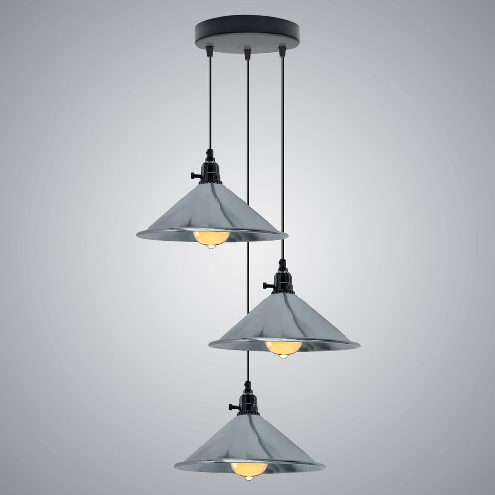 Industrial 3 Head Cluster Ceiling Pendant Light with Adjustable Cord - SILVIONIX