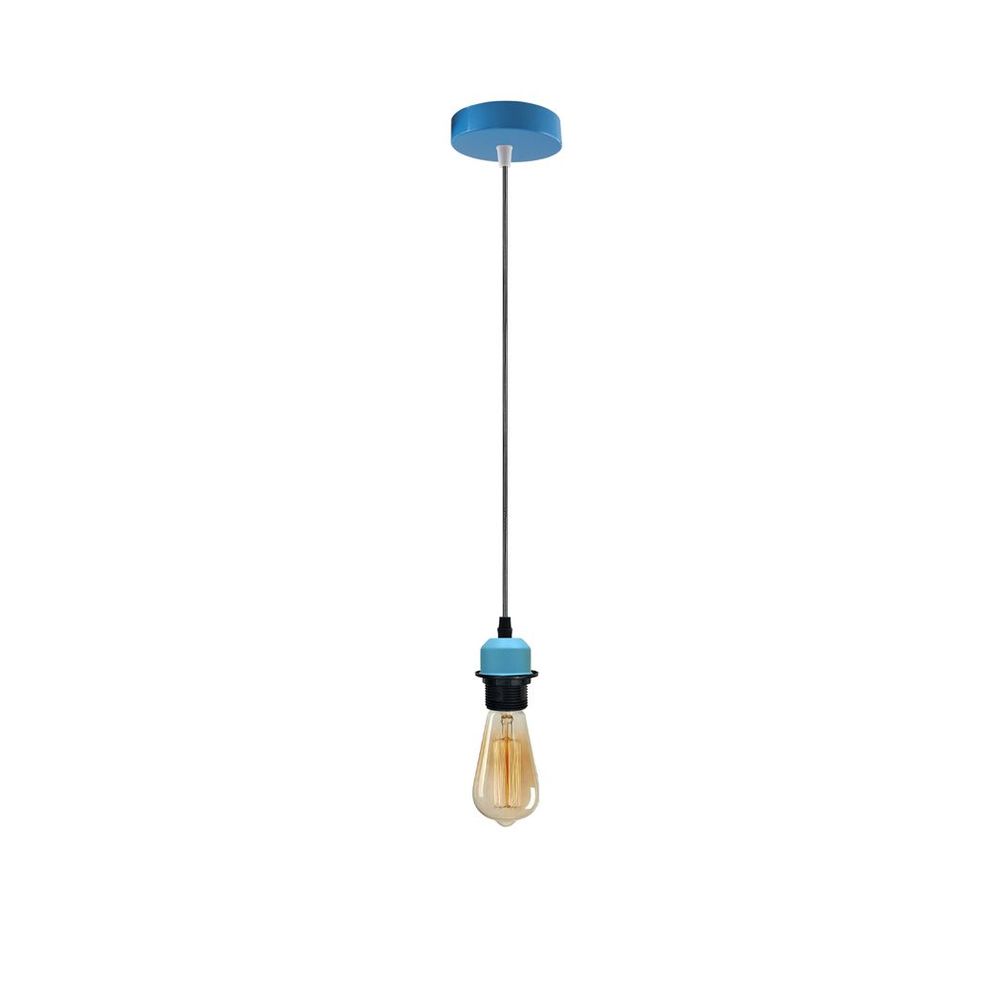 Industrial Blue Pendant Light Fitting, Lampshade Addable E27 Lamp Holder UK Holder Fitting Set With PVC Cable. - SILVIONIX