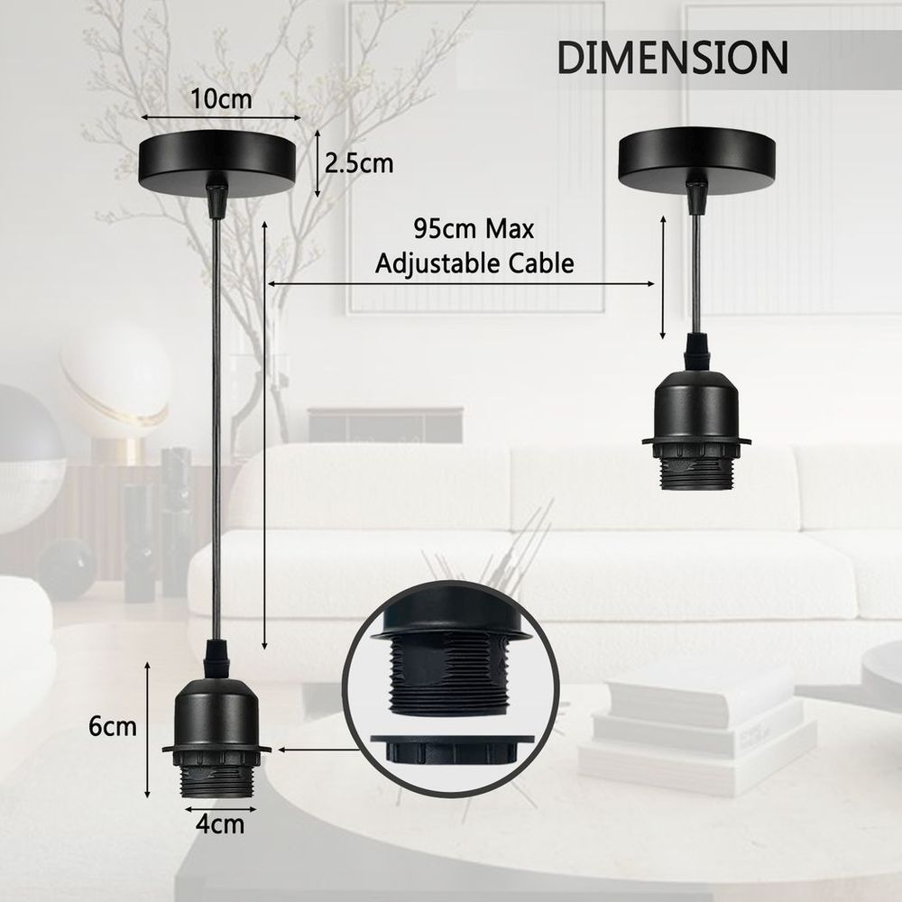 Industrial Chrome Pendant Light Fitting, Lampshade Addable E27 Lamp Holder UK Holder Fitting Set With PVC Cable. - SILVIONIX