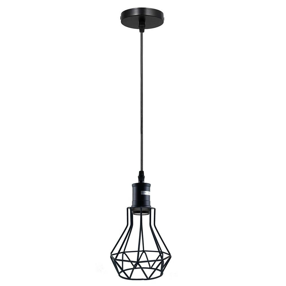 Industrial E27 Black Light Ceiling Pendant Light Cage Hanging Lampshade Fitting Kit - SILVIONIX