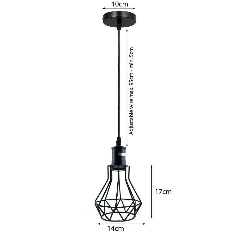 Industrial E27 Black Light Ceiling Pendant Light Cage Hanging Lampshade Fitting Kit - SILVIONIX