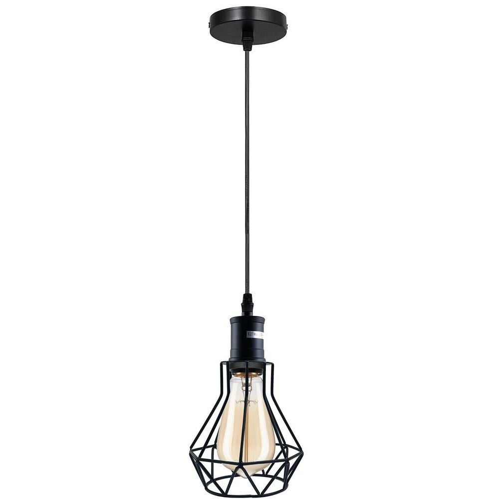 Industrial E27 Black Light Ceiling Pendant Light Cage Hanging Lampshade Fitting Kit - SILVIONIX