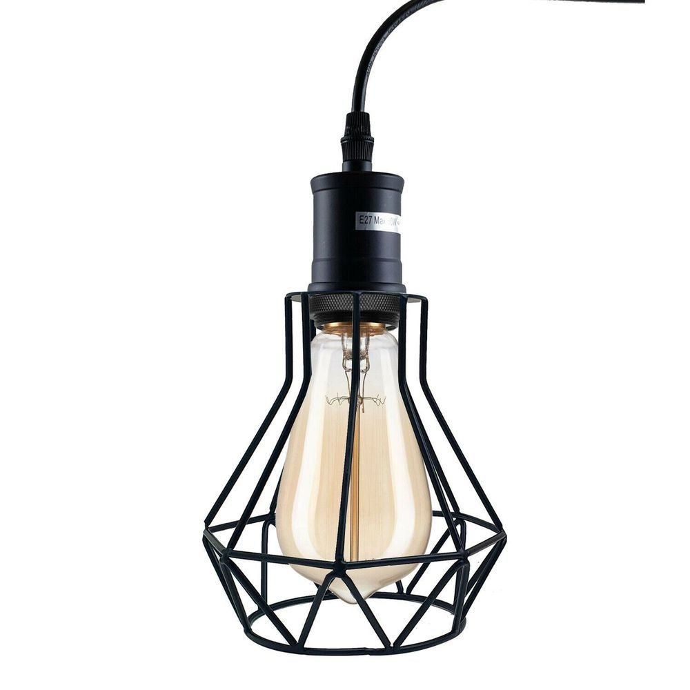 Industrial E27 Black Light Ceiling Pendant Light Cage Hanging Lampshade Fitting Kit - SILVIONIX