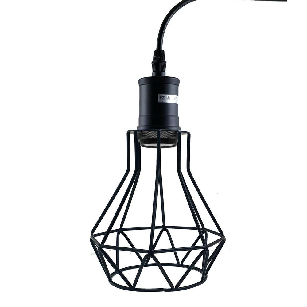 Industrial E27 Black Light Ceiling Pendant Light Cage Hanging Lampshade Fitting Kit - SILVIONIX