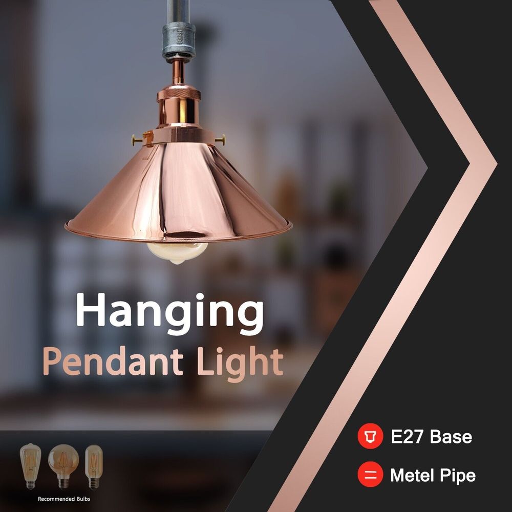 Industrial Retro Pendant Light Shade Suspended Ceiling Pipe Lights Metal Lamp UK - SILVIONIX