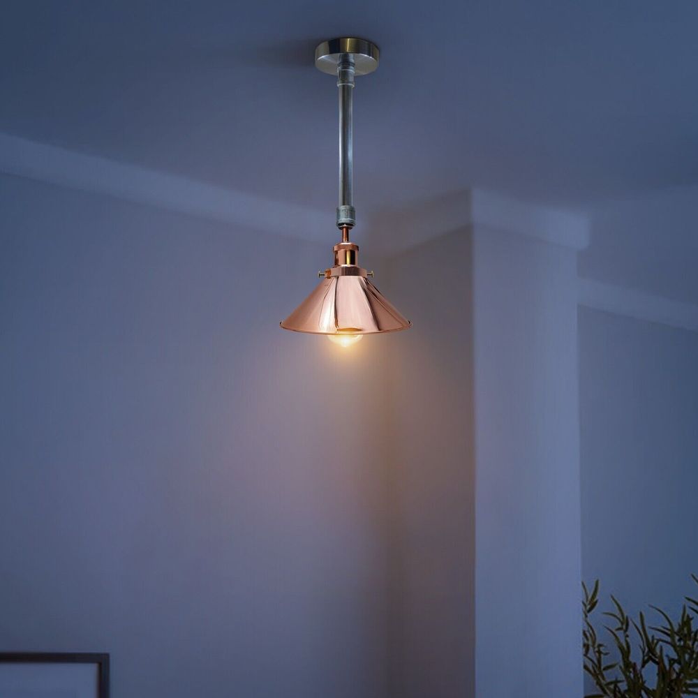 Industrial Retro Pendant Light Shade Suspended Ceiling Pipe Lights Metal Lamp UK - SILVIONIX