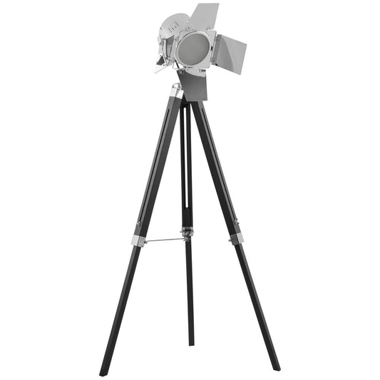 Industrial Tripod Floor Cinema Spotlight with Wood Legs Black & Silver - SILVIONIX