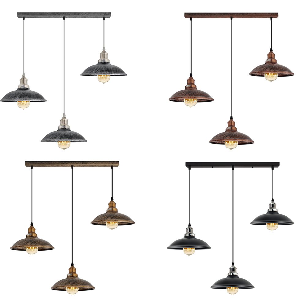 Industrial Vintage Kitchen Lights Chandelier Metal Shade Hanging E27 Pendant - SILVIONIX