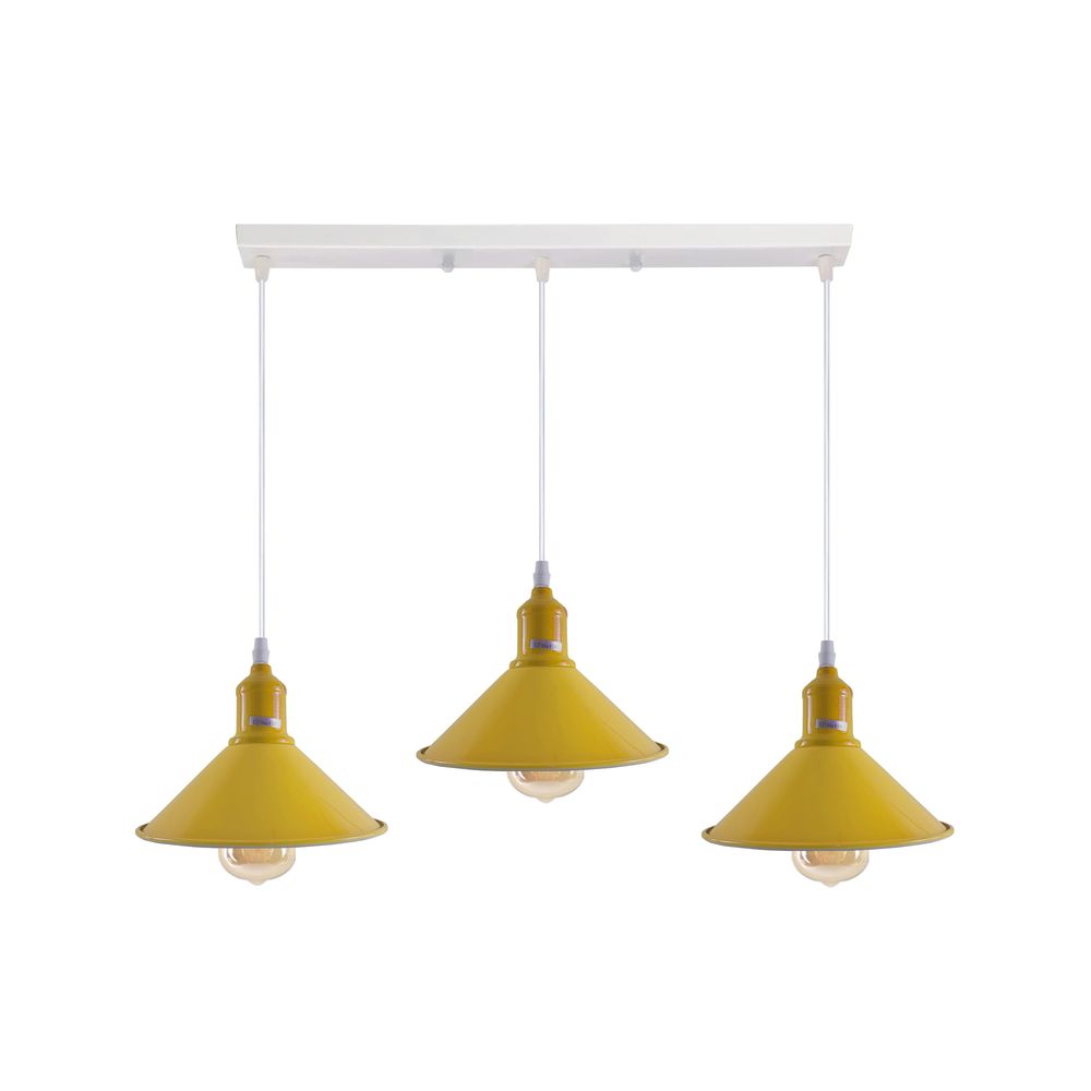 Industrial Vintage Loft Kitchen Bar 3 Lights Fittings Ceiling Cone Metal E27 - SILVIONIX