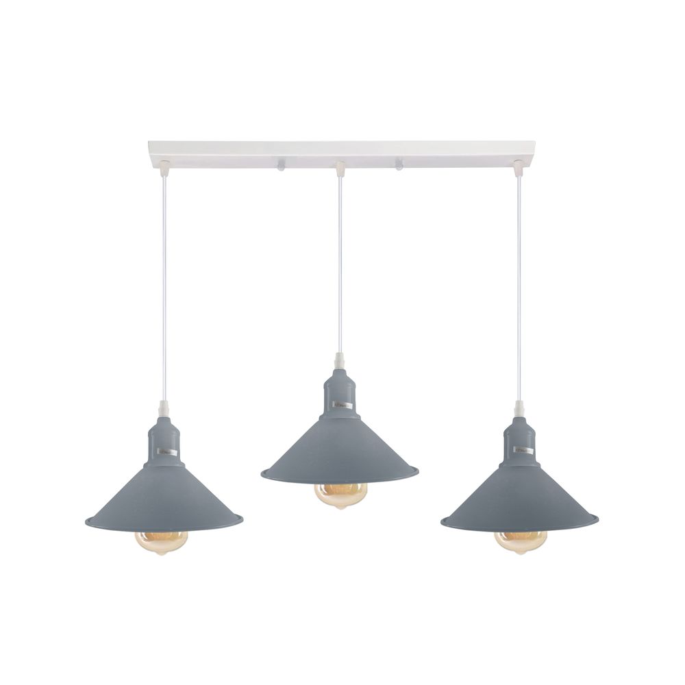 Industrial Vintage Loft Kitchen Bar 3 Lights Fittings Ceiling Cone Metal E27 - SILVIONIX