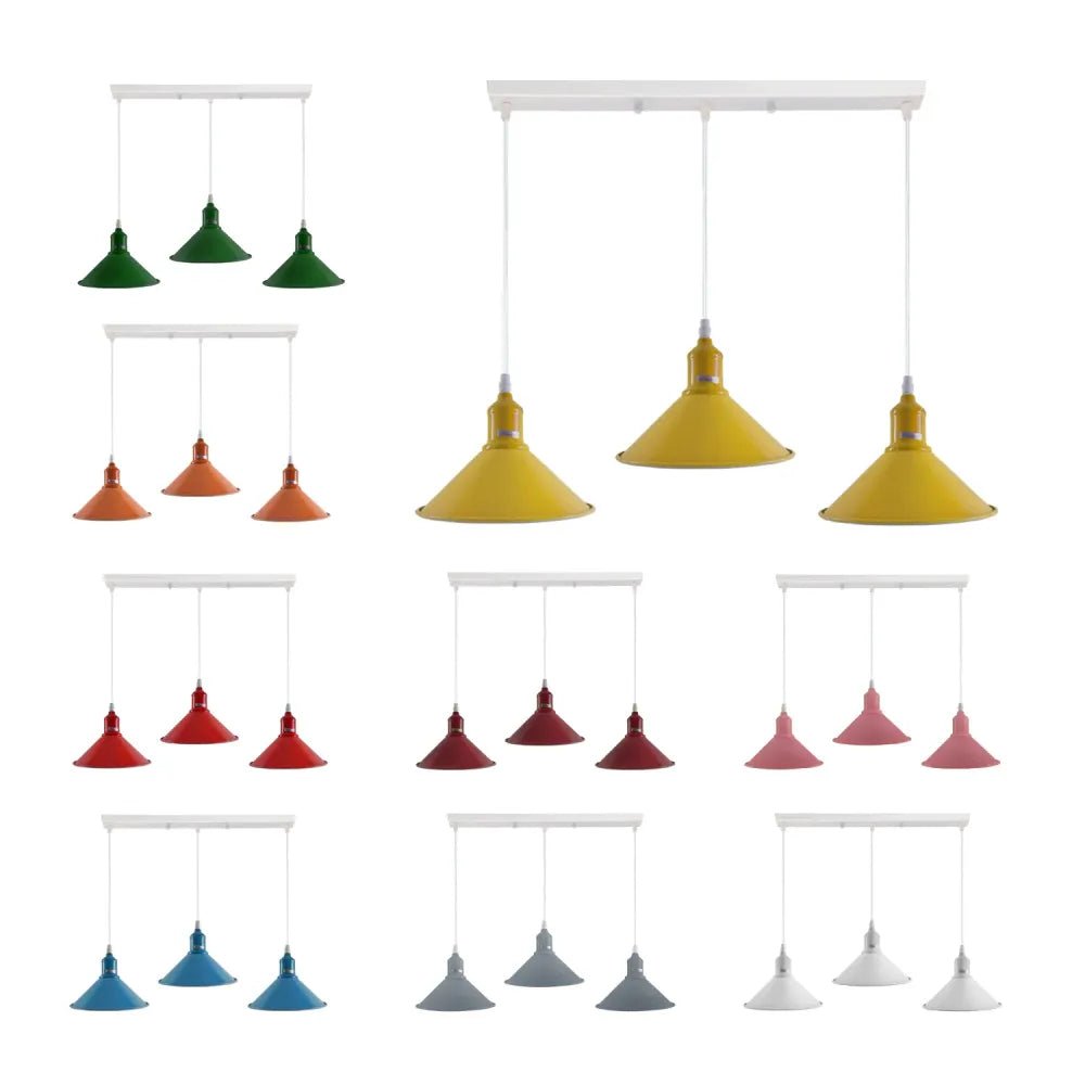 Industrial Vintage Loft Kitchen Bar 3 Lights Fittings Ceiling Cone Metal E27 - SILVIONIX