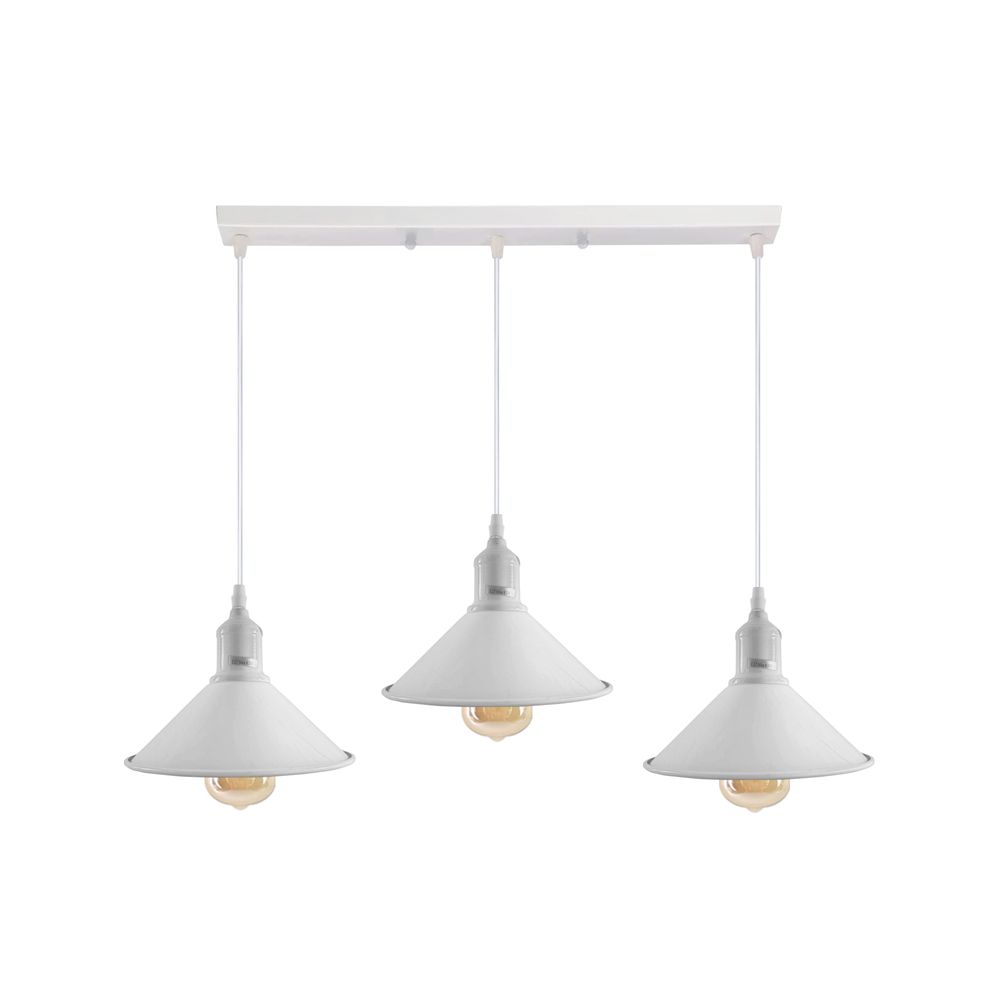 Industrial Vintage Loft Kitchen Bar 3 Lights Fittings Ceiling Cone Metal E27 - SILVIONIX