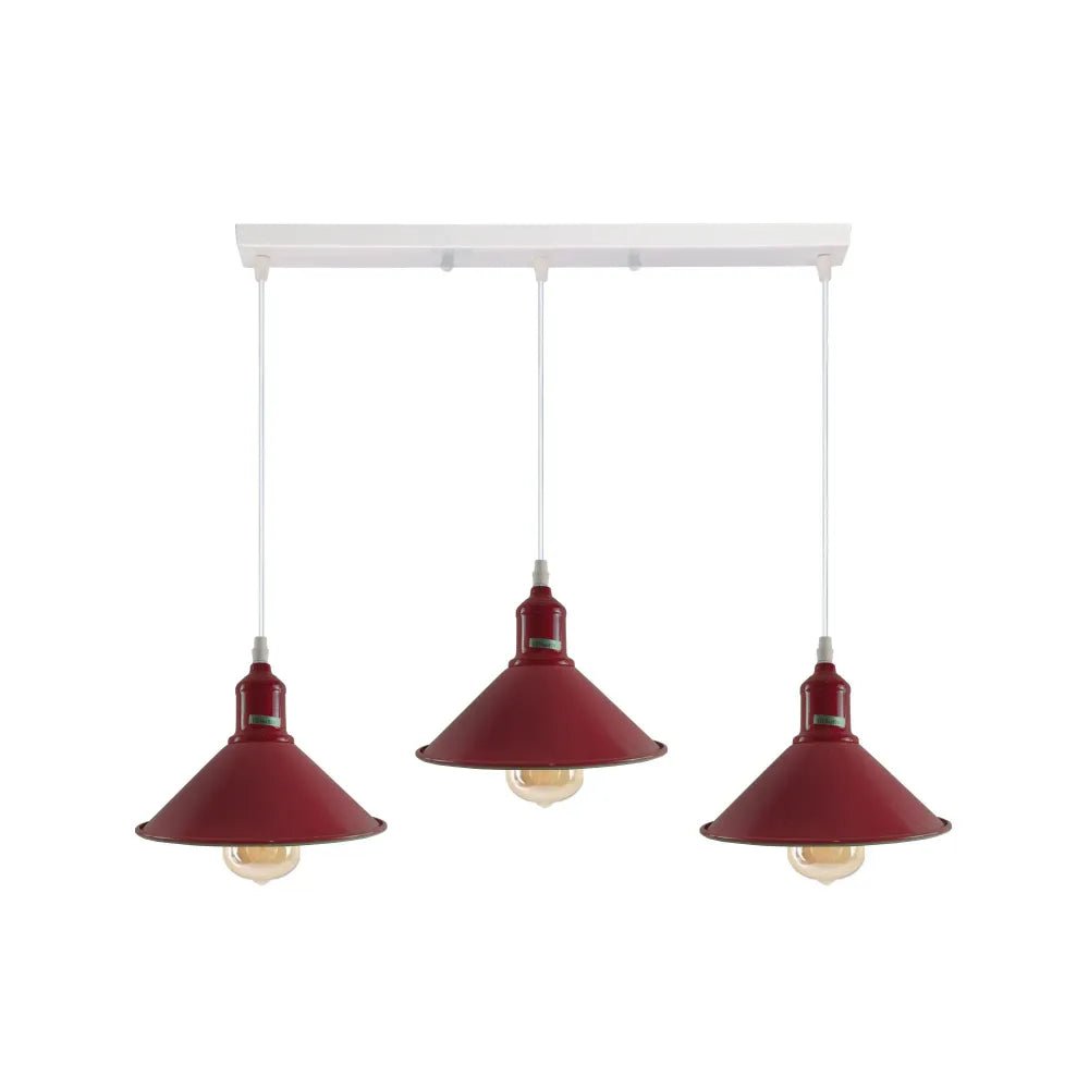 Industrial Vintage Loft Kitchen Bar 3 Lights Fittings Ceiling Cone Metal E27 - SILVIONIX