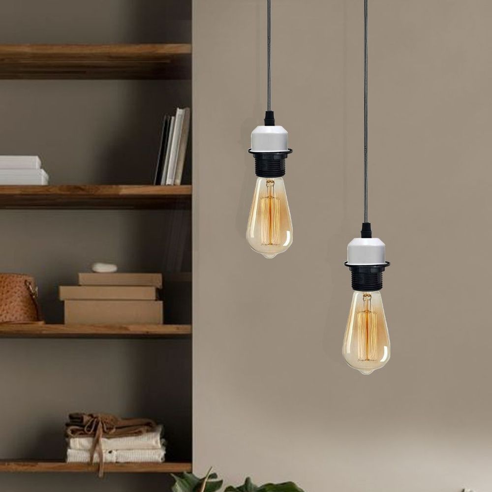 Industrial White Pendant Light Fitting, Lampshade Addable E27 Lamp Holder UK Holder Fitting Set With PVC Cable. - SILVIONIX