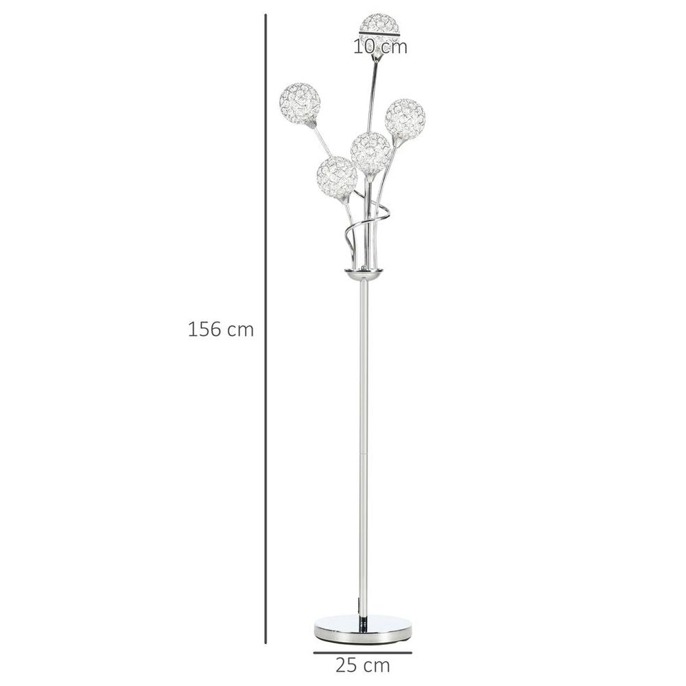 K9 Crystal Floor Lamp for Living Room, 5 Light Upright Standing Lamp, Silver - SILVIONIX