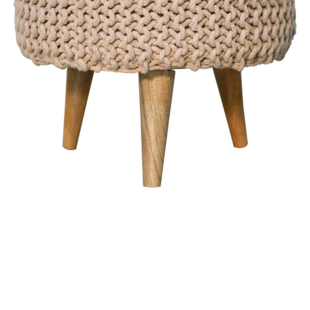 Keeva Beige Round Footstool - SILVIONIX