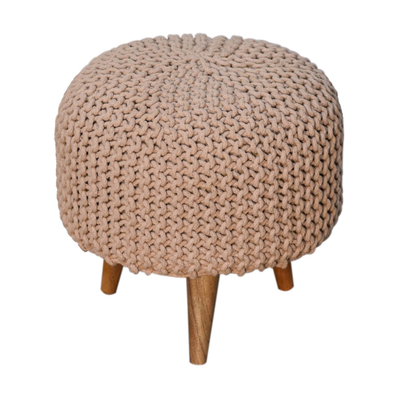 Keeva Beige Round Footstool - SILVIONIX