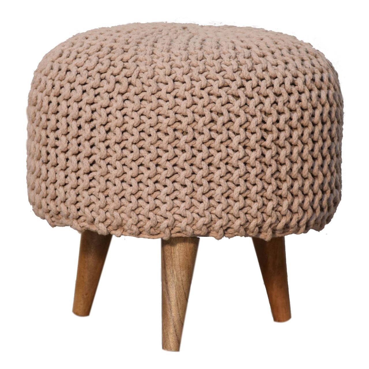 Keeva Beige Round Footstool - SILVIONIX