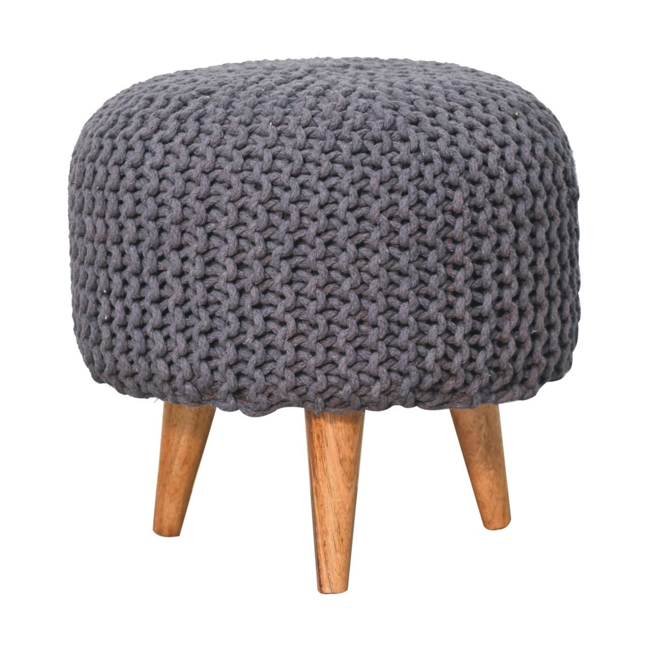 Keeva Grey Round Footstool - SILVIONIX