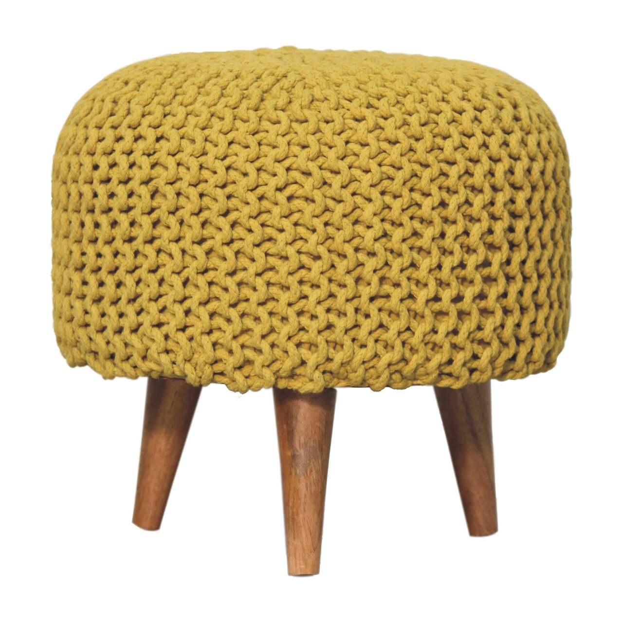 Keeva Mustard Round Footstool - SILVIONIX