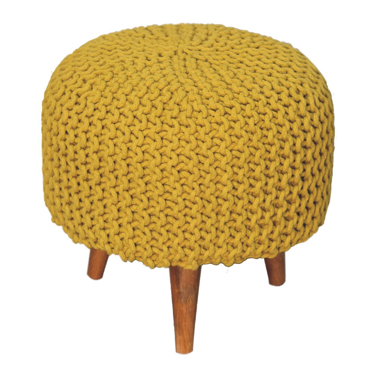 Keeva Mustard Round Footstool - SILVIONIX