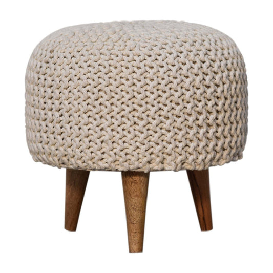 Keeva White Round Footstool - SILVIONIX