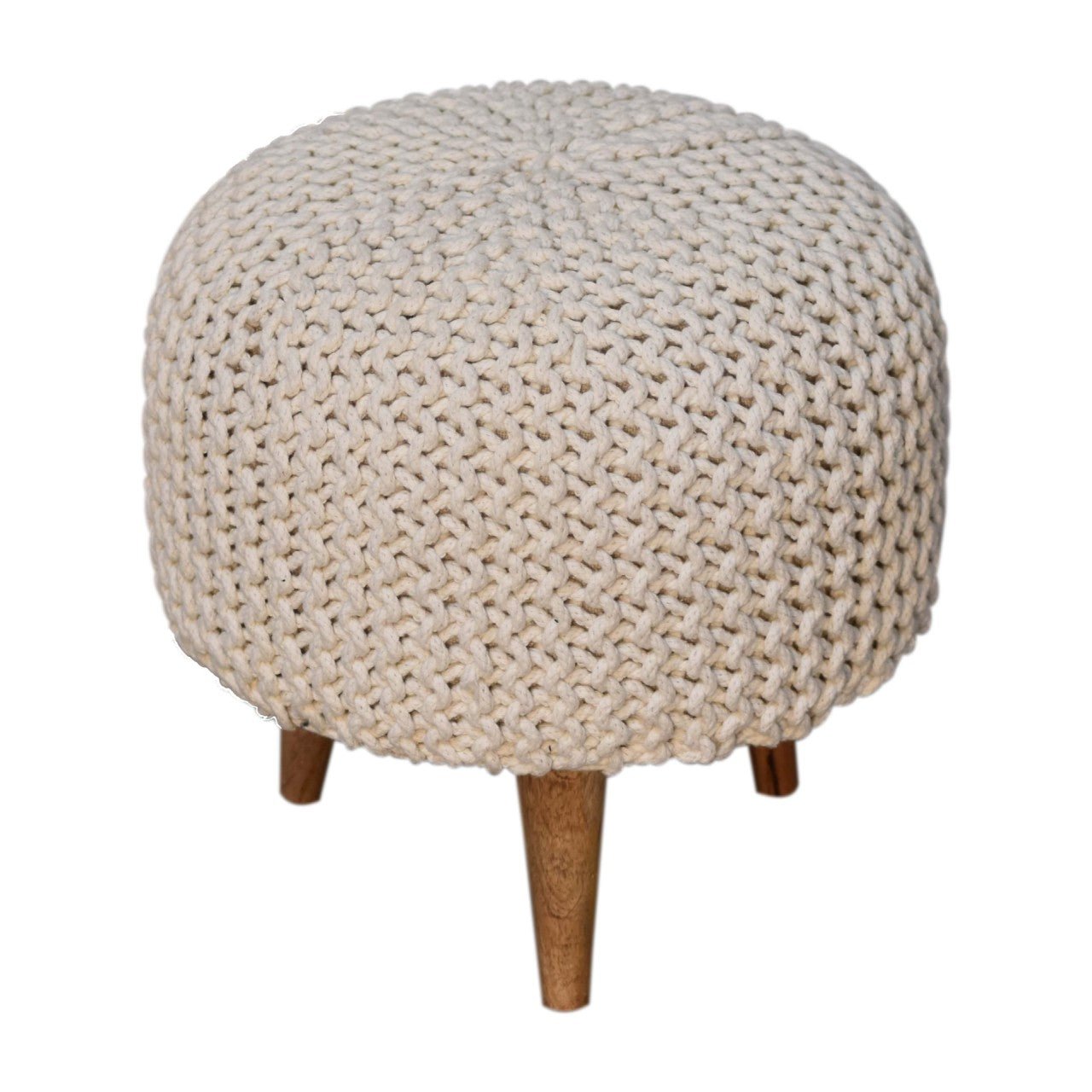 Keeva White Round Footstool - SILVIONIX