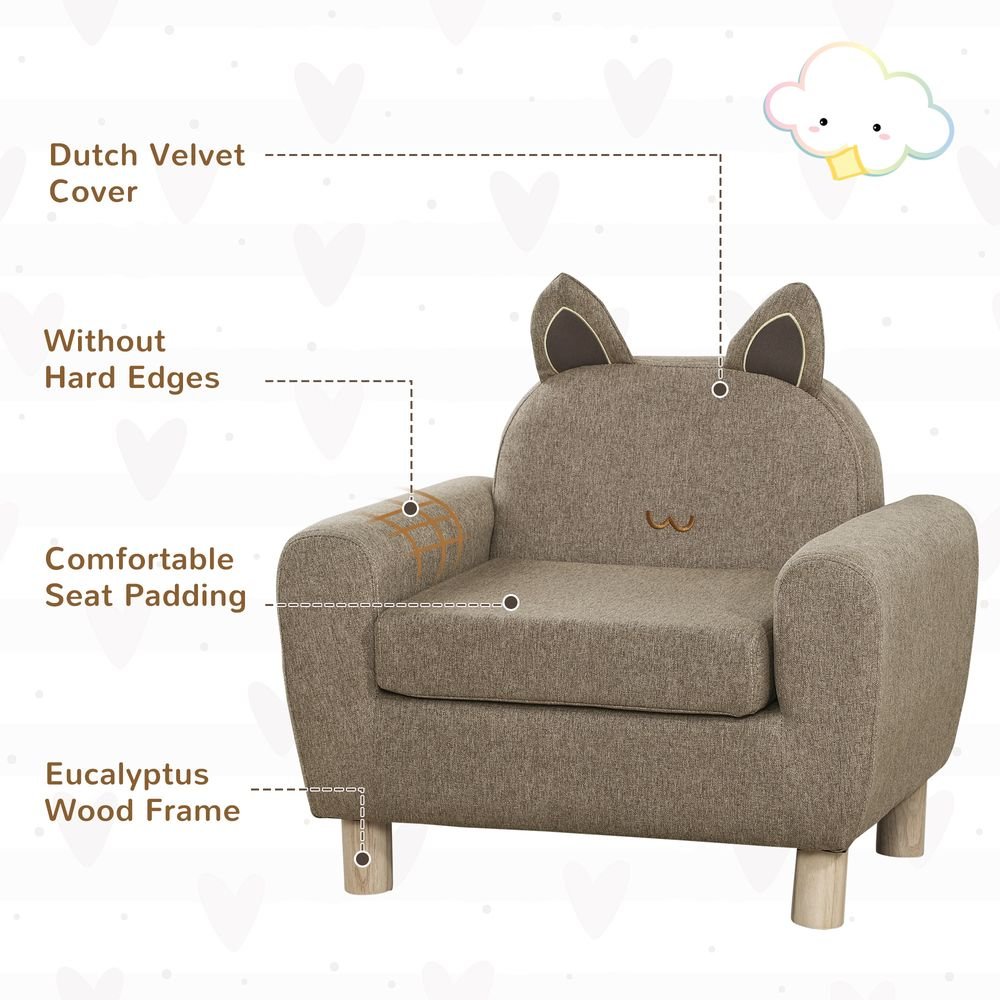 Kids Mini Sofa Toddler Chair Children Armchair for Bedroom Playroom Brown - SILVIONIX