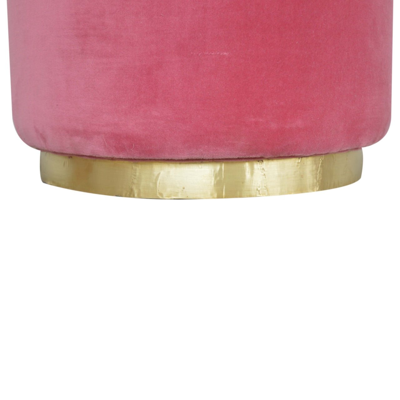 Large Pink Velvet Footstool with Gold Base - SILVIONIX