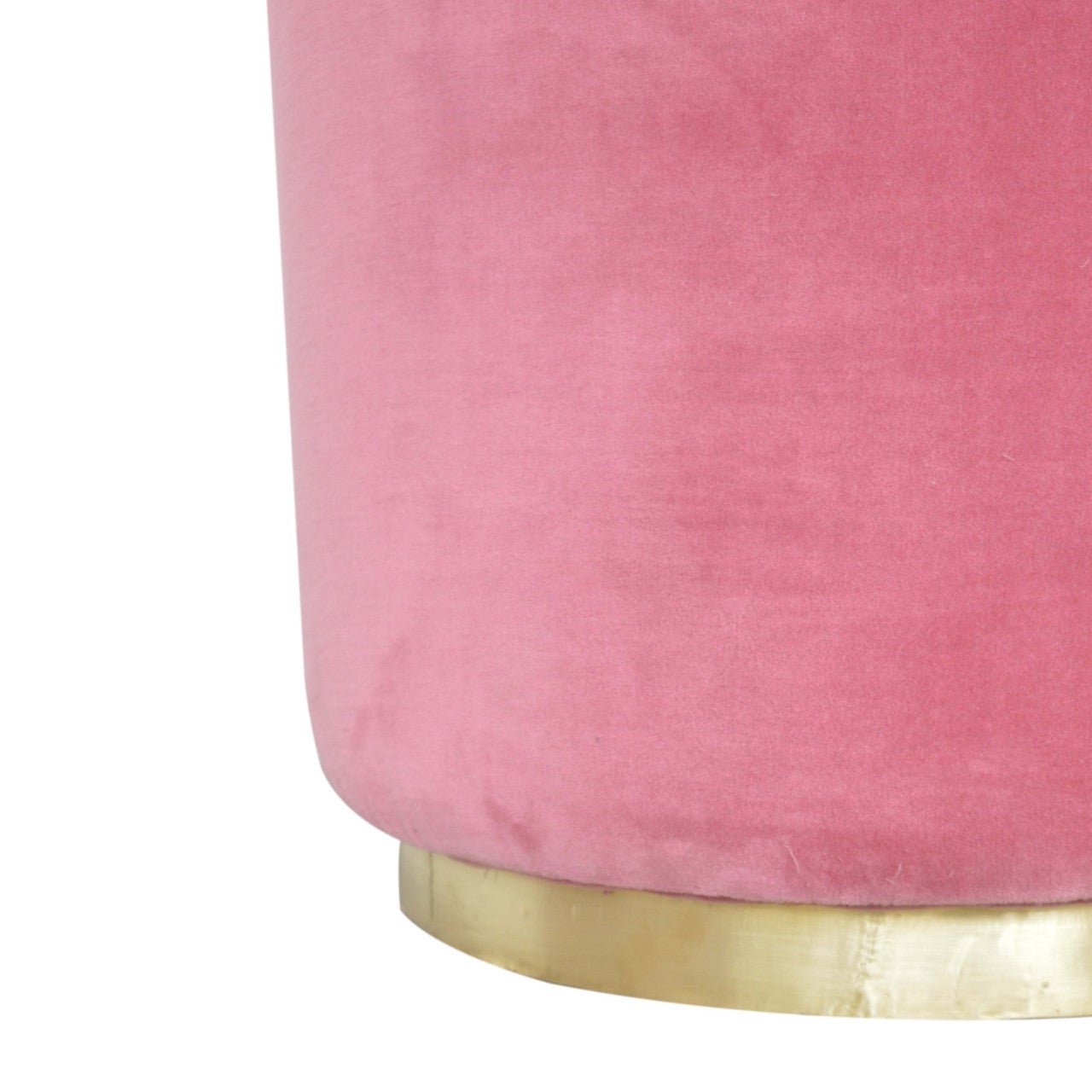 Large Pink Velvet Footstool with Gold Base - SILVIONIX