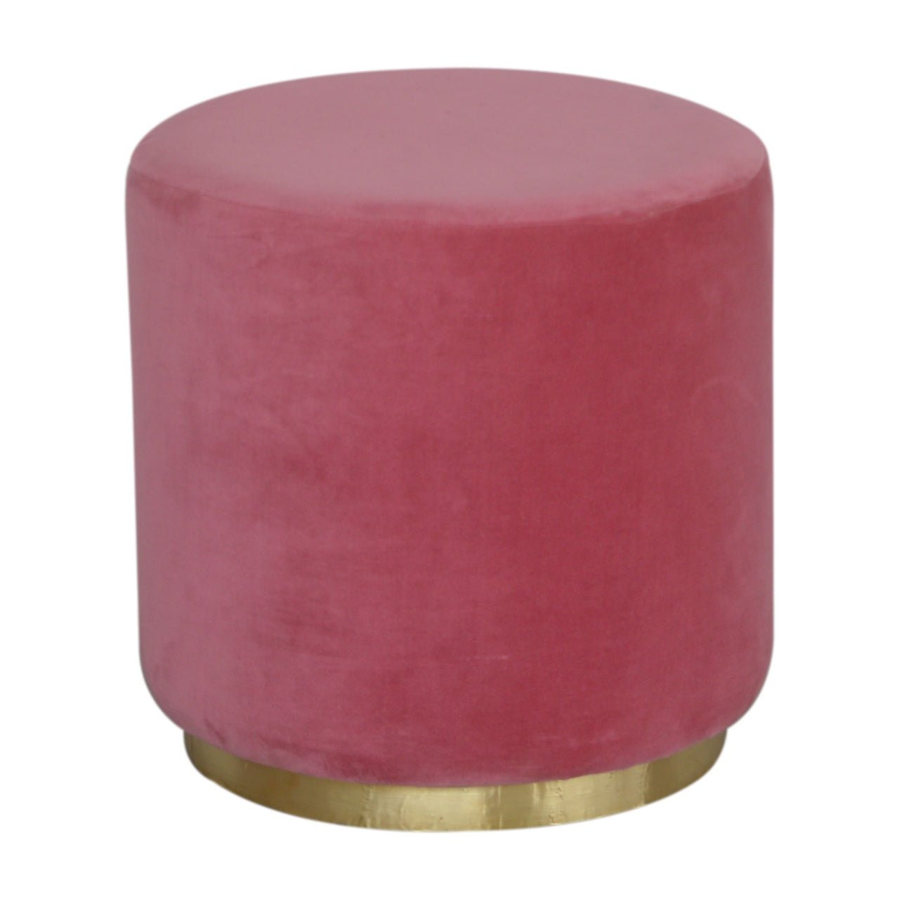 Large Pink Velvet Footstool with Gold Base - SILVIONIX