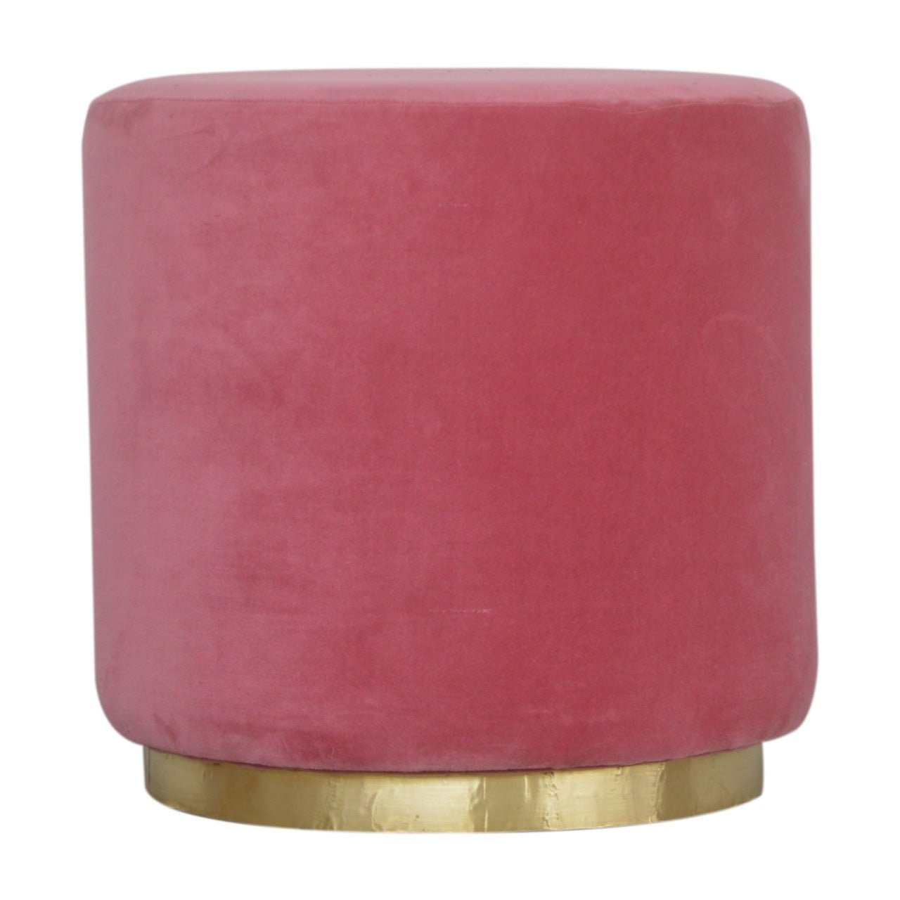 Large Pink Velvet Footstool with Gold Base - SILVIONIX