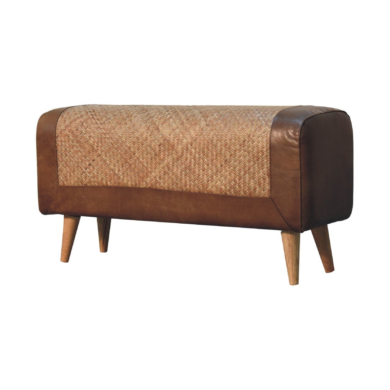 Large Seagrass Buffalo Hide Nordic Bench - SILVIONIX