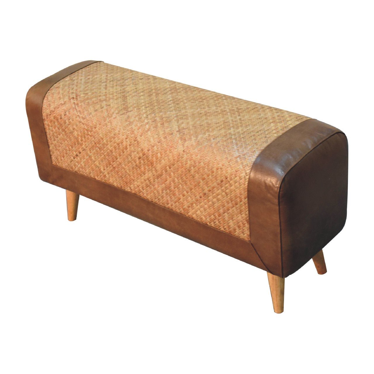 Large Seagrass Buffalo Hide Nordic Bench - SILVIONIX