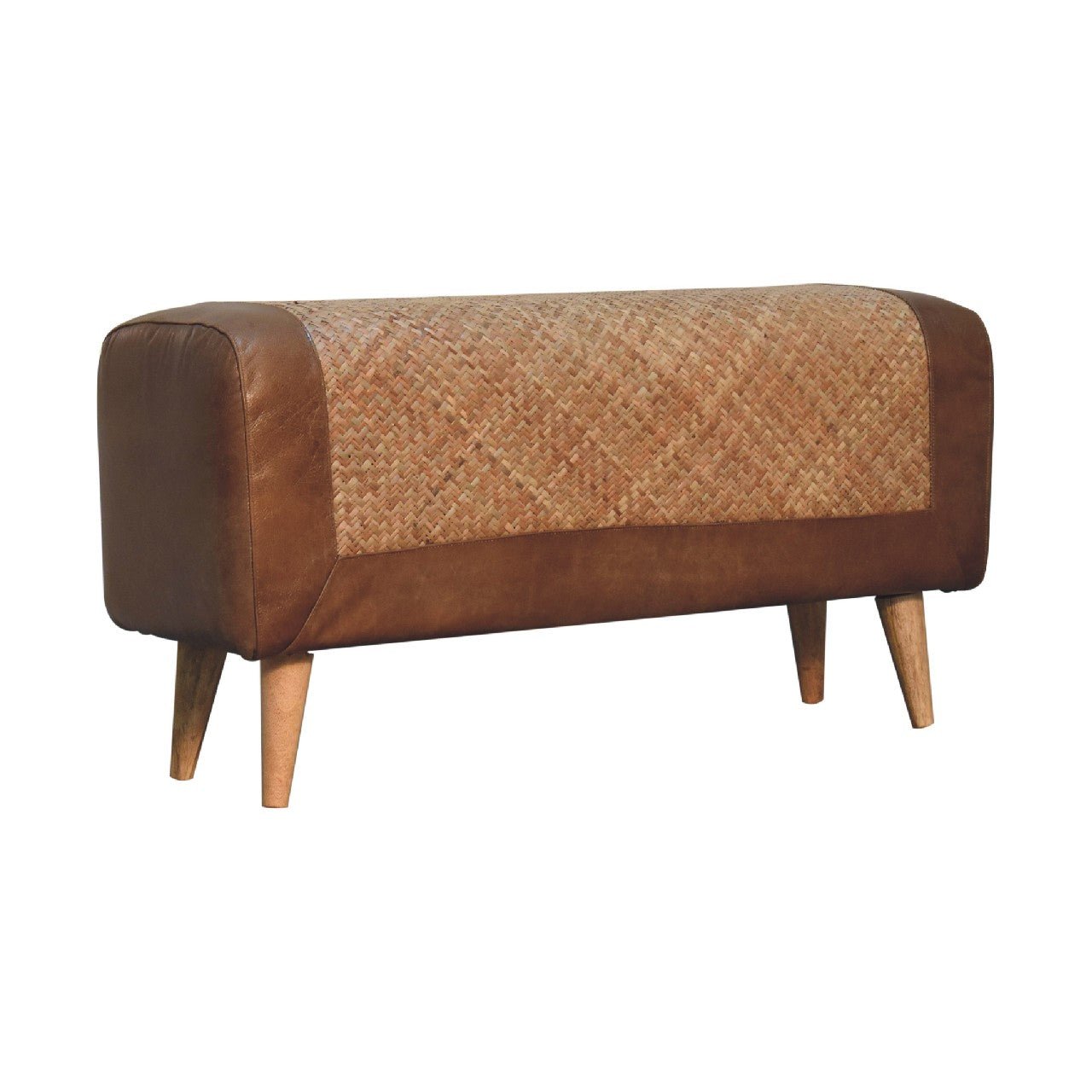 Large Seagrass Buffalo Hide Nordic Bench - SILVIONIX