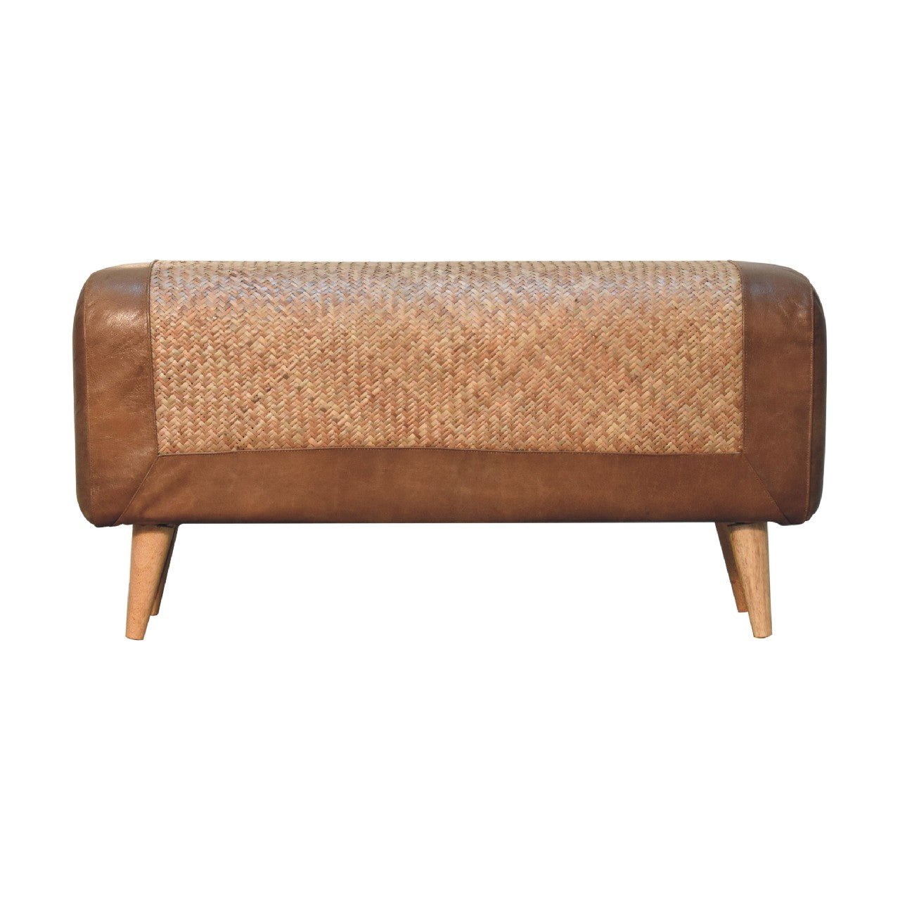 Large Seagrass Buffalo Hide Nordic Bench - SILVIONIX