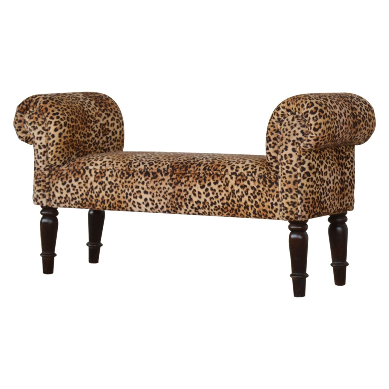 Leopard Print Velvet Bench - SILVIONIX