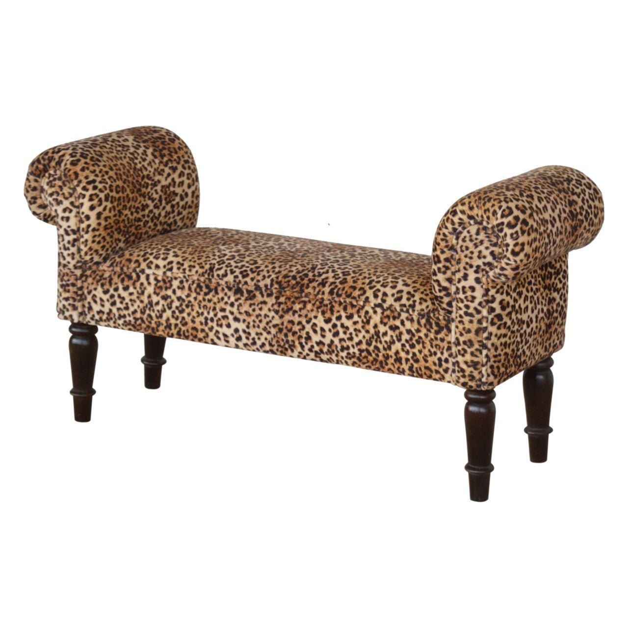 Leopard Print Velvet Bench - SILVIONIX