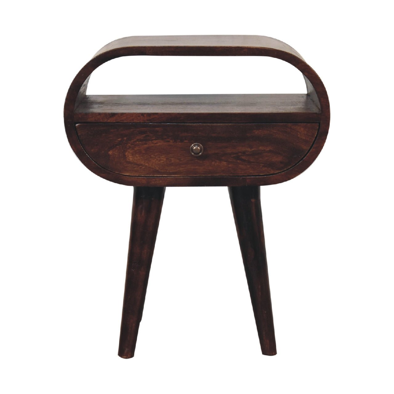 Light Walnut Circular Bedside with Open Slot - SILVIONIX