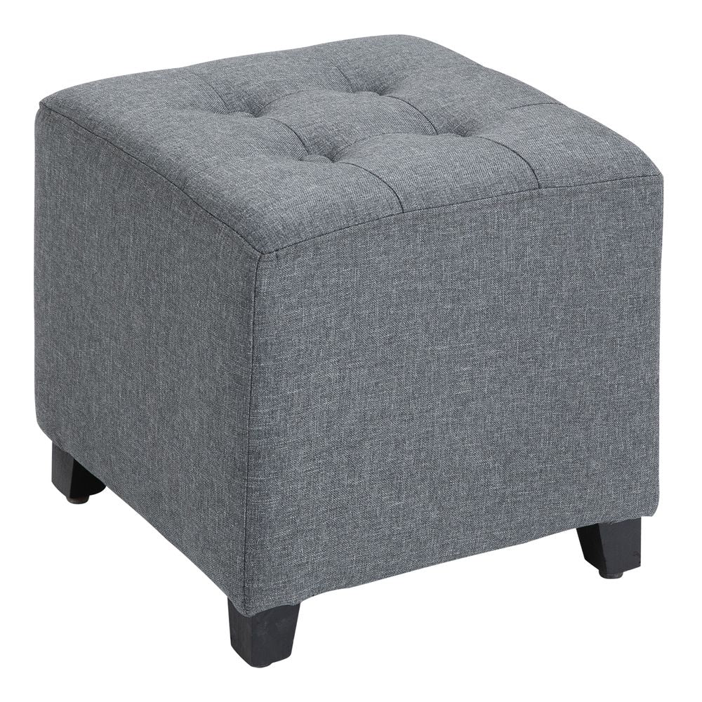 Linen - Look Square Ottoman Footstool Button Tufts Wood Frame Padding Grey - SILVIONIX