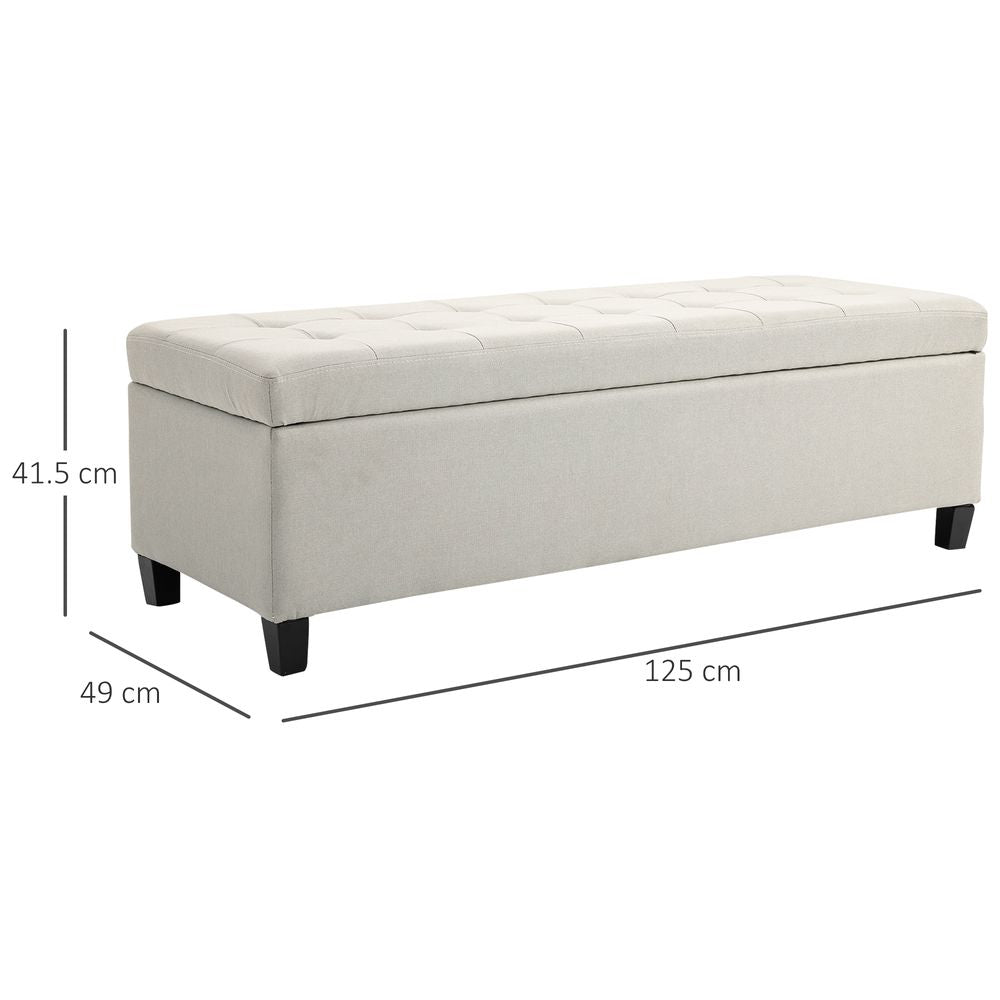 Linen Storage Ottoman Bench Padded w/ Tufting Hinged Lid Wood Frame Feet - SILVIONIX