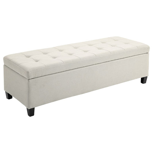 Linen Storage Ottoman Bench Padded w/ Tufting Hinged Lid Wood Frame Feet - SILVIONIX