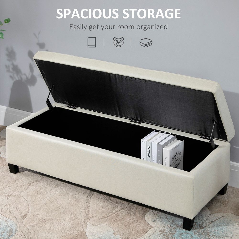 Linen Storage Ottoman Bench Padded w/ Tufting Hinged Lid Wood Frame Feet - SILVIONIX