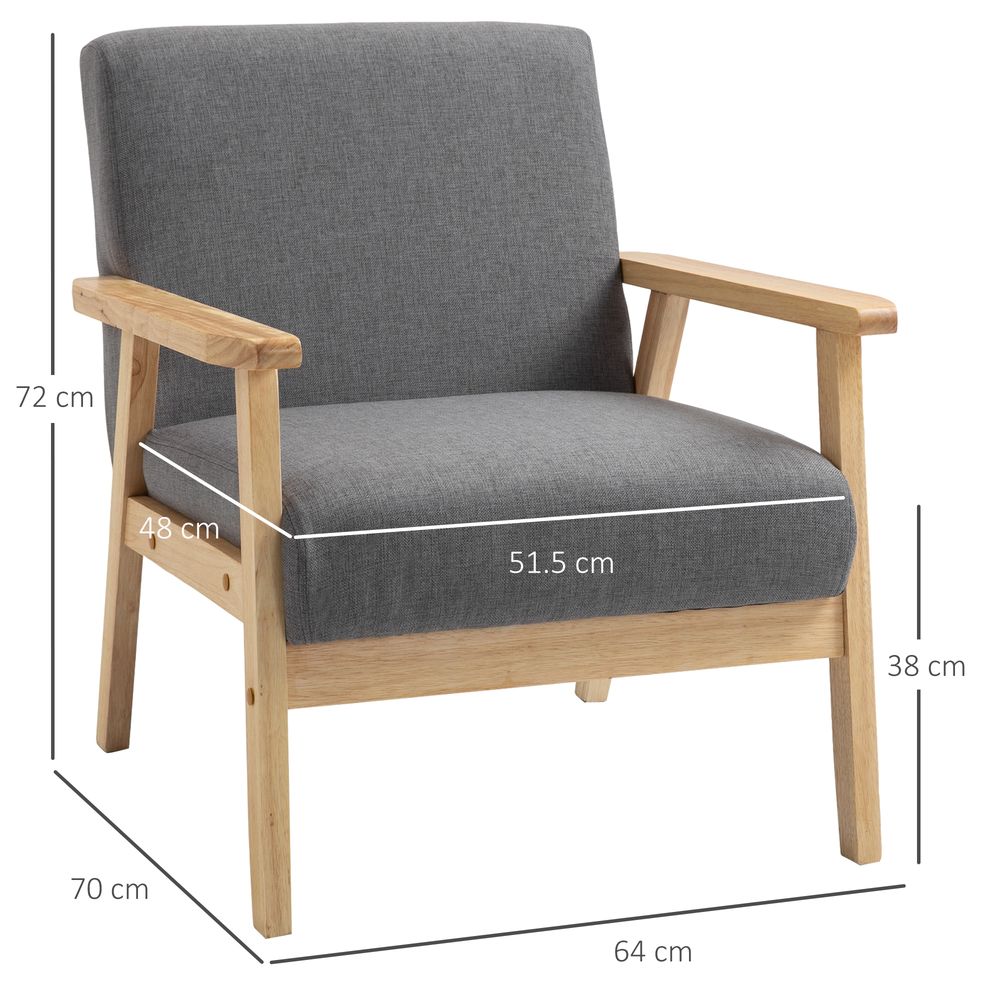 Linen Upholstered Pine Wood Accent Armchair Grey/Oak - SILVIONIX