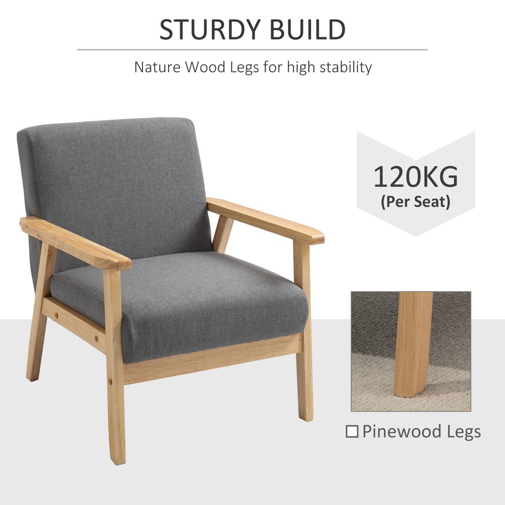 Linen Upholstered Pine Wood Accent Armchair Grey/Oak - SILVIONIX