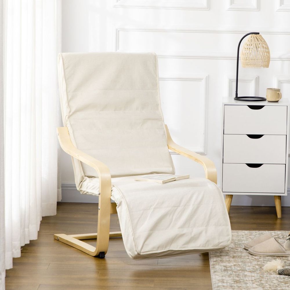 Lounge Chair Recliner Adjustable Footrest Home Cream White - SILVIONIX