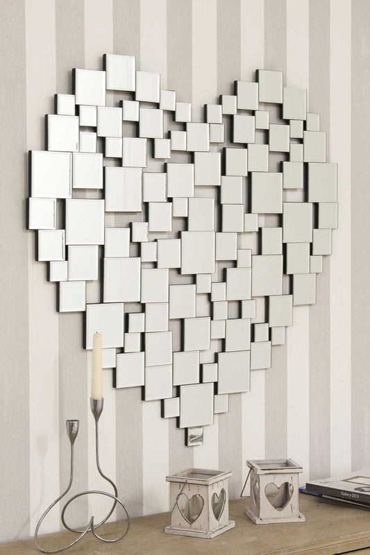 Love All Glass Collage Heart Wall Mirror 81 x 80 CM - SILVIONIX